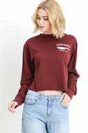 Maroon Whale Long Sleeve Crop Top