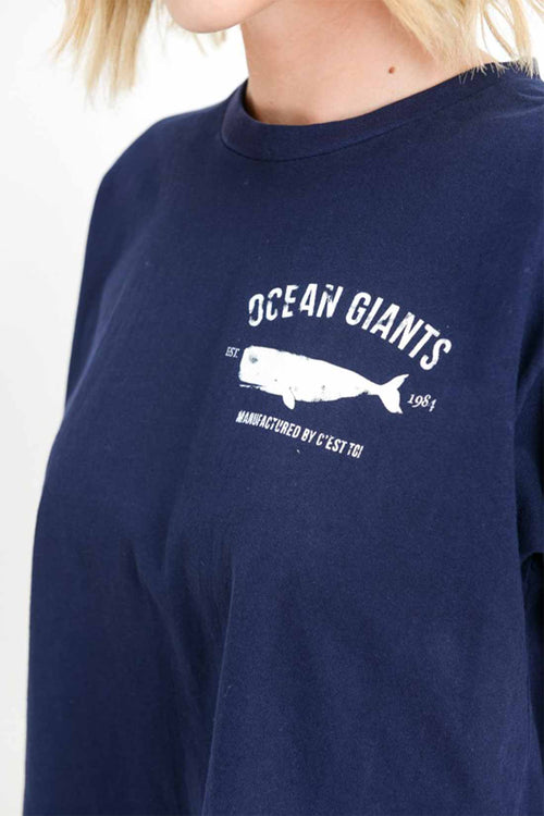 Navy Whale Long Sleeve Crop Top detail