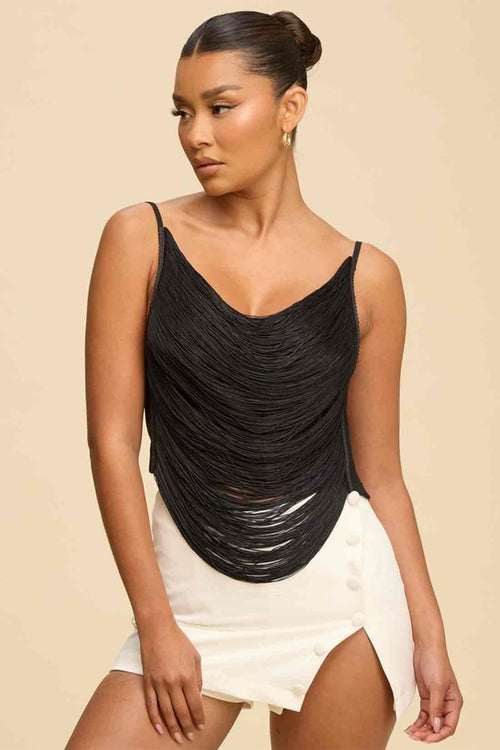 Black Fringe Open Back Top