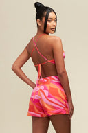 Paula Pink Coral Groovy Shorts Set back