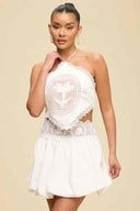 White Halter Crochet Skirt Set
