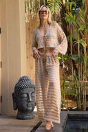 Warm Sand Stripe Mesh Pants Set