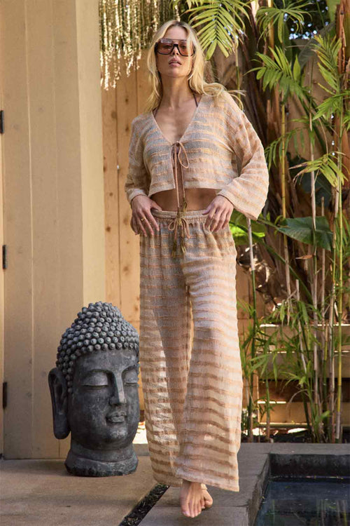 Warm Sand Stripe Mesh Pants Set