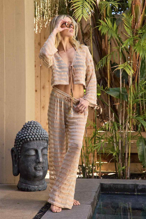 Warm Sand Stripe Mesh Pants Set