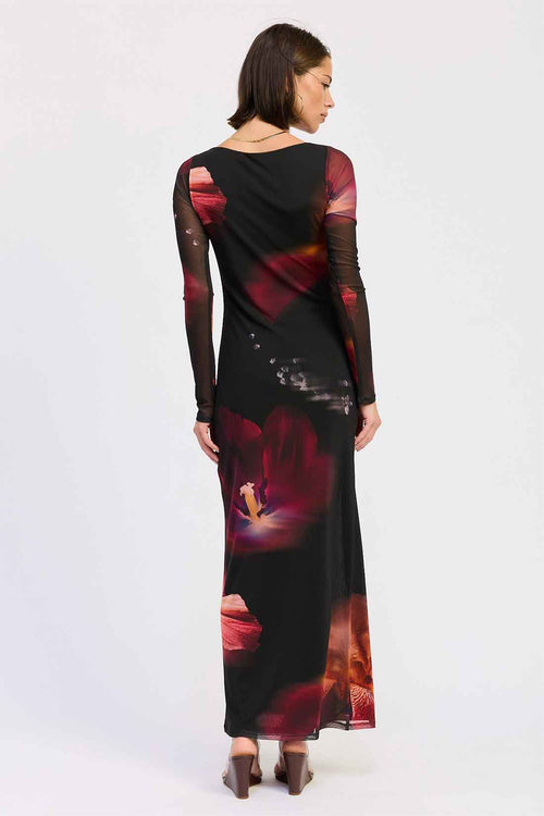 Black Long Sleeve Mesh Maxi Dress back