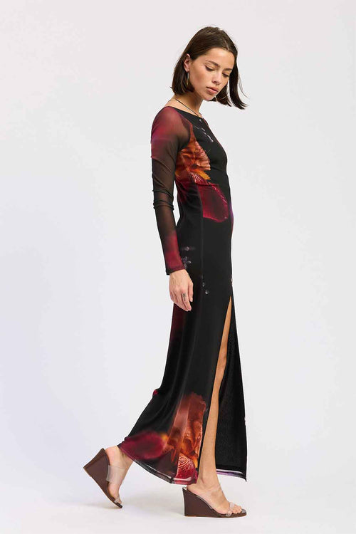 Black Long Sleeve Mesh Maxi Dress side