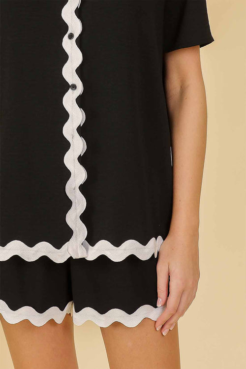 Aurora Black Collared Short Set details