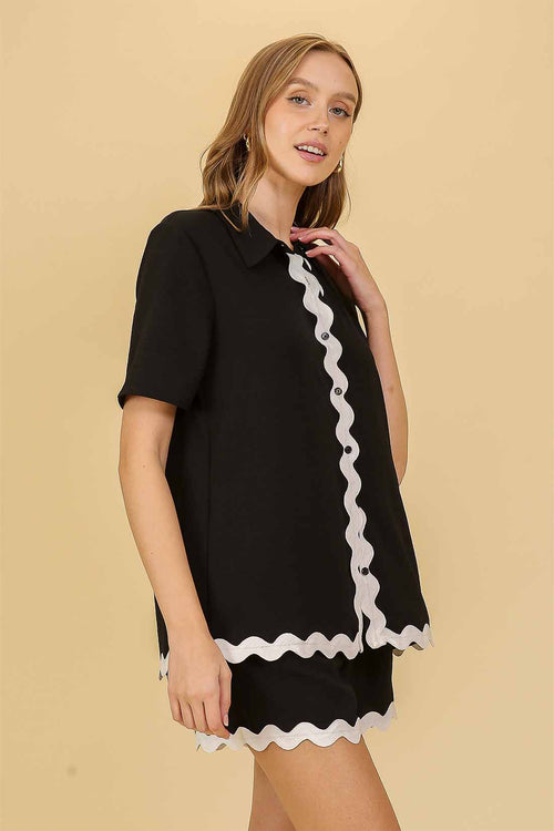 Aurora Black Collared Short Set side