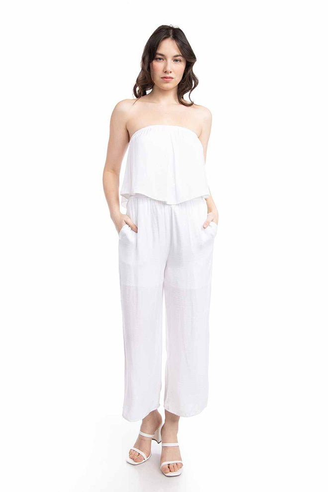 Aven White Strapless Layered Jumpsuit