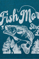 Life is Good Fish More Stress Less Long Sleeve Active Hooded T Shirt detail