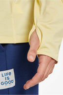 Life is Good Yeah Buoy Long Sleeve Active Hooded T Shirt hand detail