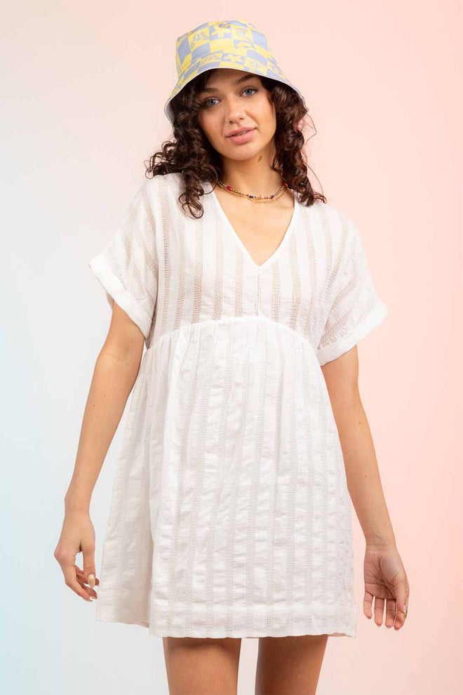 Kai White Eyelet Short Sleeve Mini Dress