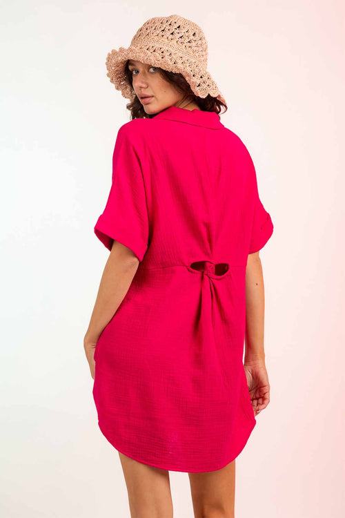 Marce Hot Pink Cutout Back Mini Shirt Dress back