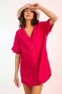 Marce Hot Pink Cutout Back Mini Shirt Dress