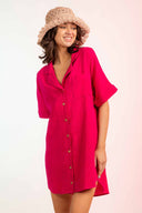 Marce Hot Pink Cutout Back Mini Shirt Dress side