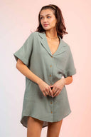Marce Sage Cutout Back Mini Shirt Dress
