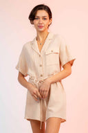 Maite Natural Short Sleeve Button Down Romper