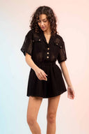 Lauren Black Lace Crochet Button Down Romper