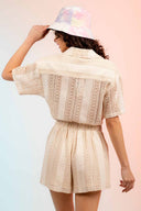 Lauren Cream Lace Crochet Button Down Romper back