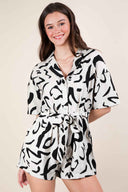 Cream Abstract Romper front