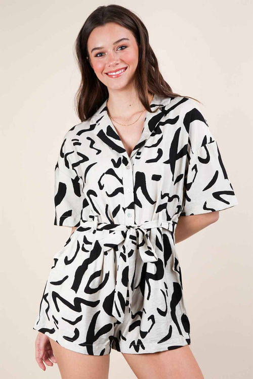 Cream Abstract Romper front