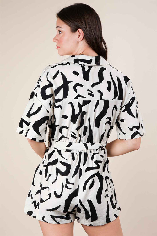 Cream Abstract Romper back
