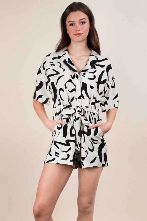 Cream Abstract Romper