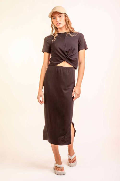 Mika Black Short Sleeve Skirt Set