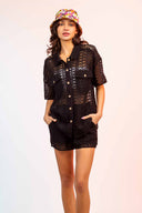 Nicole Black Crochet Shorts Set
