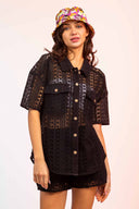 Nicole Black Crochet Shorts Set front