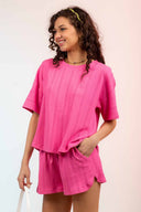 Avril Pink Buttoned Back Shorts Set side