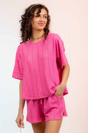 Avril Pink Buttoned Back Shorts Set