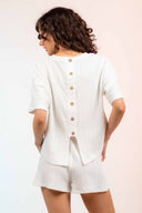 Avril White Buttoned Back Shorts Set back