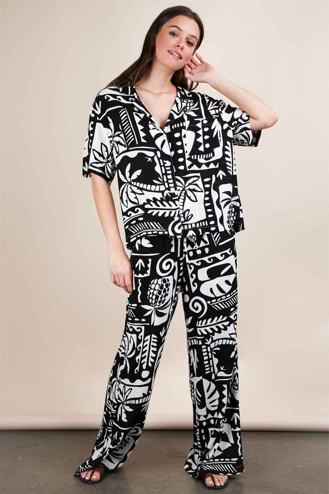 Black Printed Pants Set
