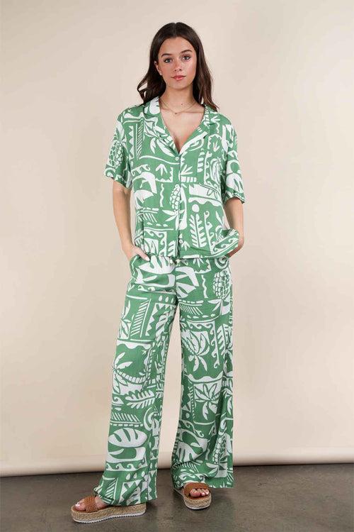 Green Printed Pants Set