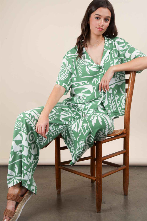 Green Printed Pants Set front