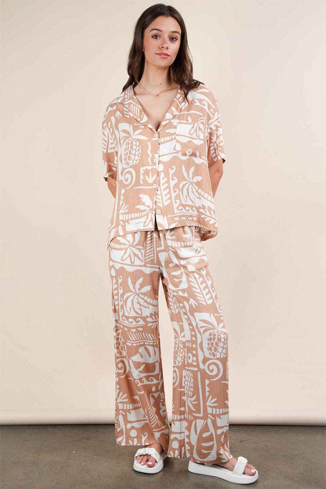 Taupe Printed Pants Set