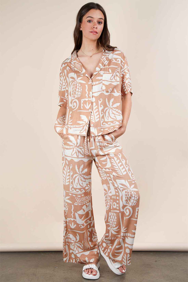Taupe Printed Pants Set front