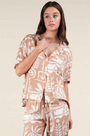 Taupe Printed Pants Set detail