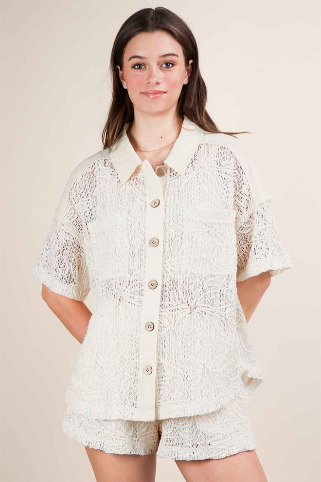 Natural Embroidery Shorts Set