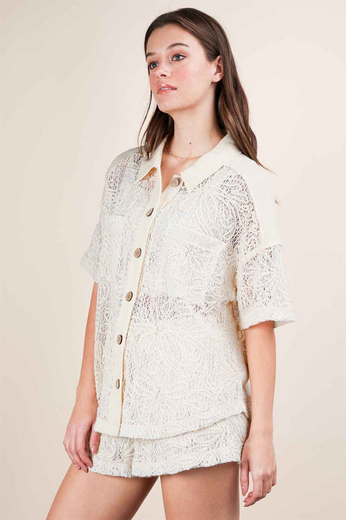 Natural Embroidery Shorts Set side