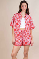 Red Tropical Shorts Set front