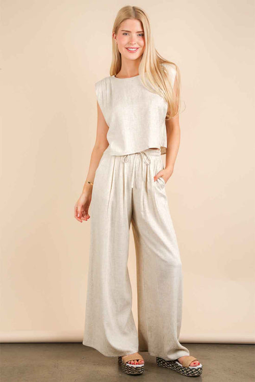 Oatmeal Woven Pants Set front