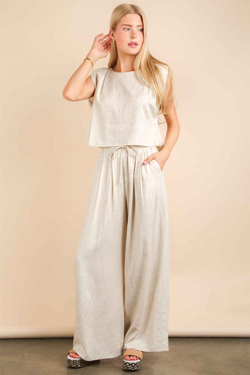 Oatmeal Woven Pants Set side