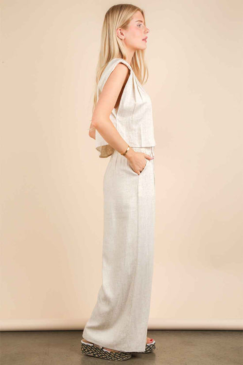 Oatmeal Woven Pants Set side