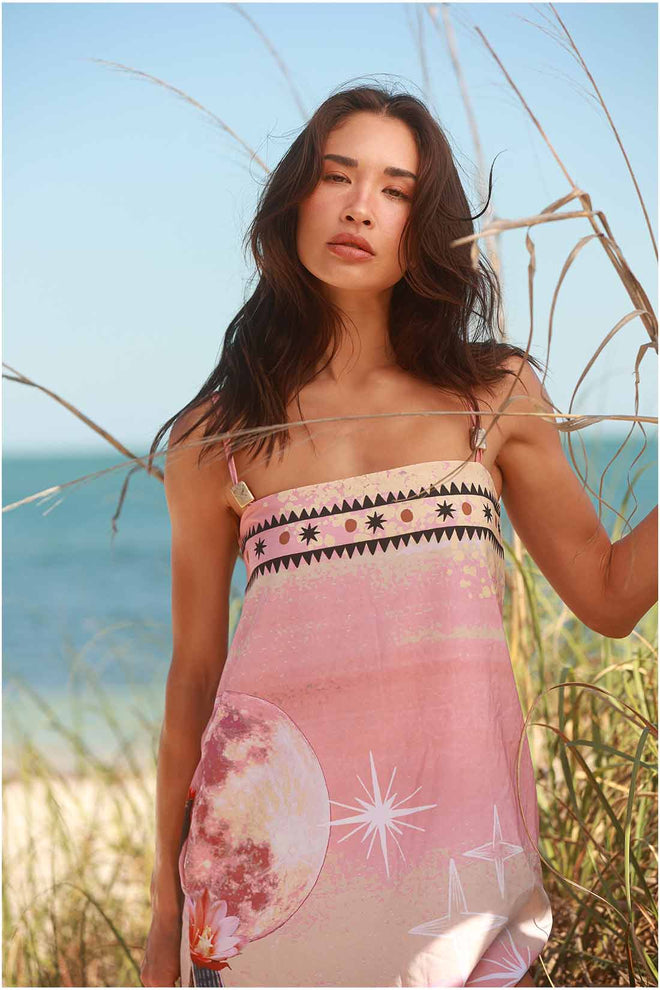 Ola Azul Celeste Desert Maxi Dress detail