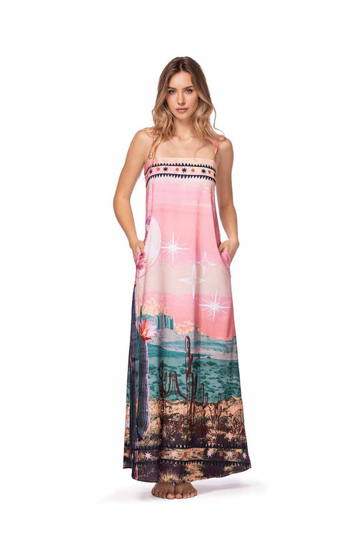 Ola Azul Celeste Desert Maxi Dress front
