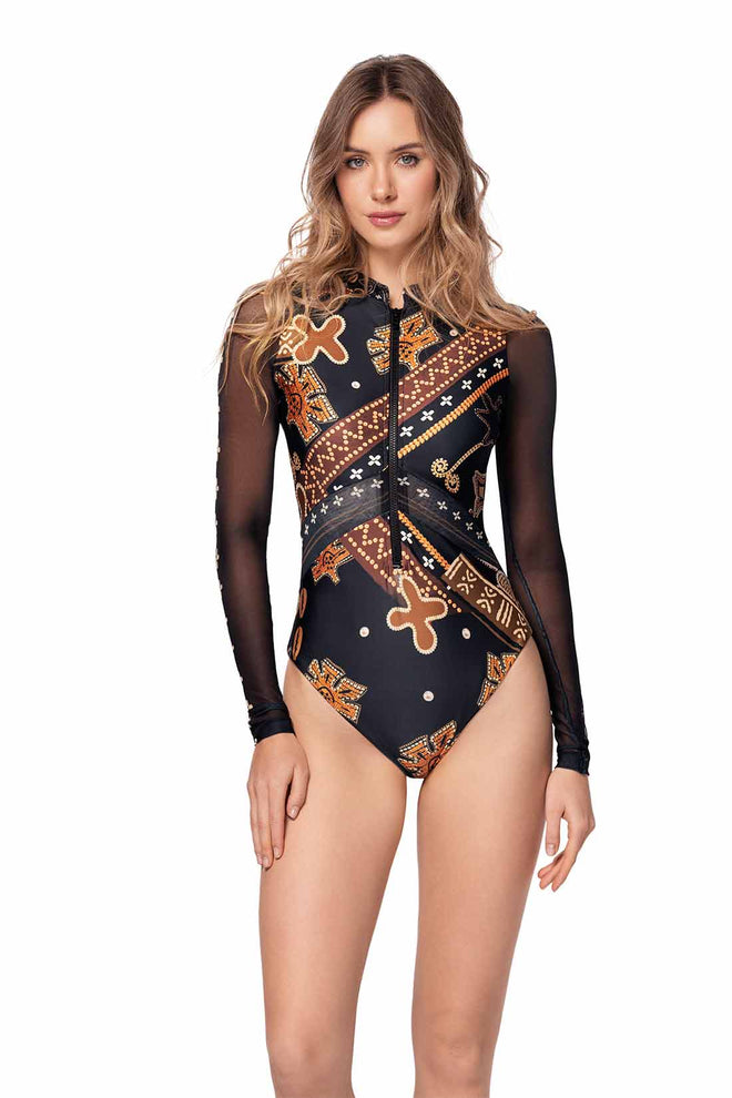 Ola Azul Rebe Tribal One Piece front