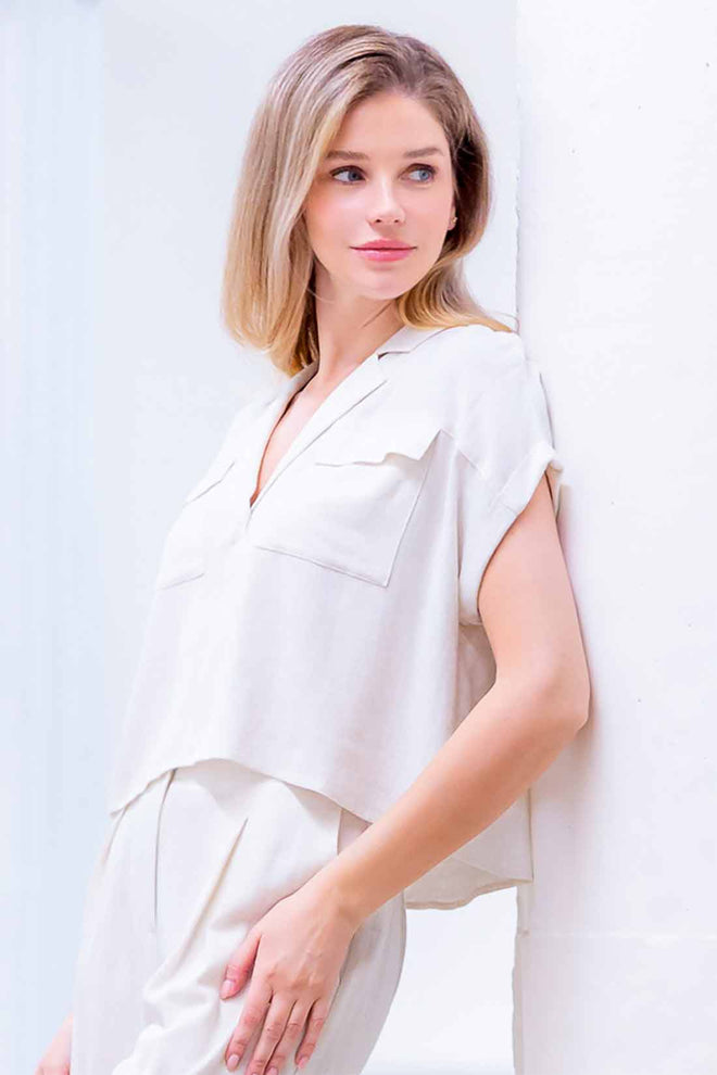 Taupe Collared Pants Set side