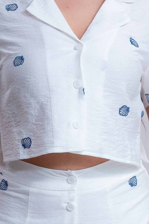 White Embroidered Shell Skirt Set detail